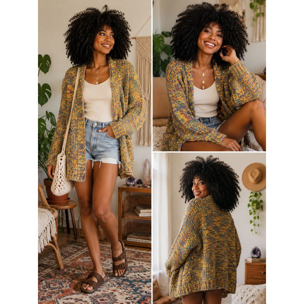 Hayden Los Angeles Oversized Multicolor Popcorn Open Cardigan Size S/M